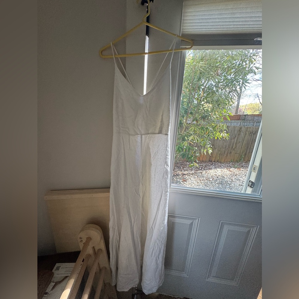 White Maxi Dress with Front Tie and Spaghetti Straps